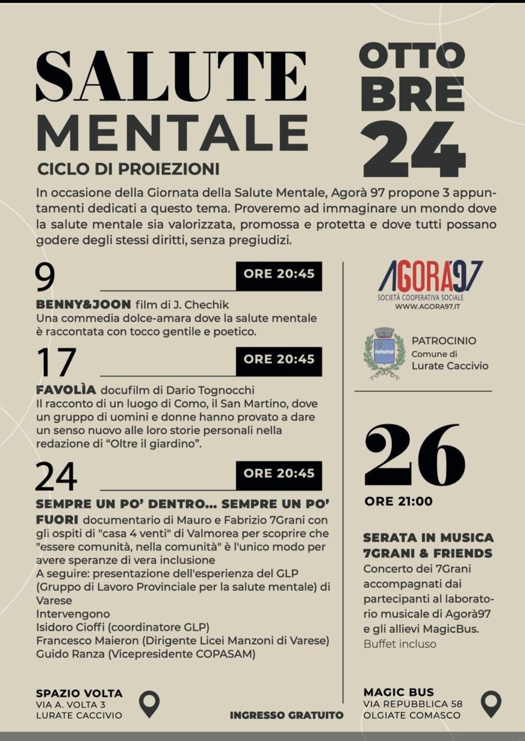 Salute Mentale Ciclo di proiezioni a cura di Agorà 97